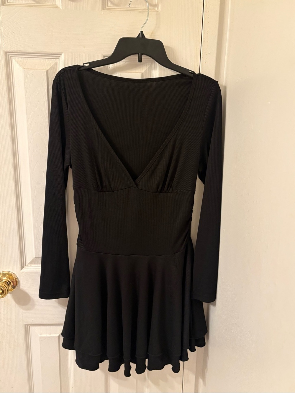 SHEIN Black Long-Sleeve V-Neck Flared Skater Dress